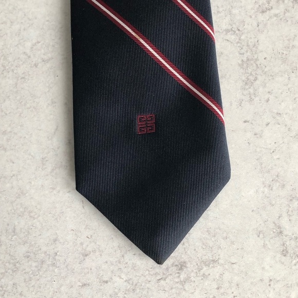 Givenchy Gentlemen Paris Mens Tie Navy Blue Red And White Stripe - Picture 12 of 13